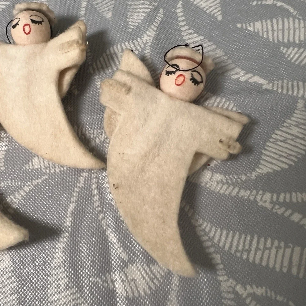 3‎ Vtg Christmas ANGEL Ornaments Spun Cotton~Felt~Chenille Pipe Cleaners